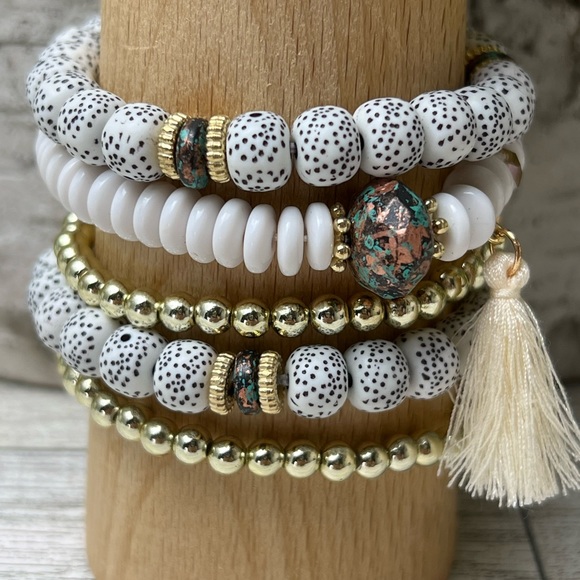 Stylish Gold Boho Chic Stacked Bracelets -  Trendy Stackable Evil Eye Bracelets - Picture 7 of 13